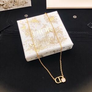 Dior Gold CD Logo & Flower Pendant Necklace